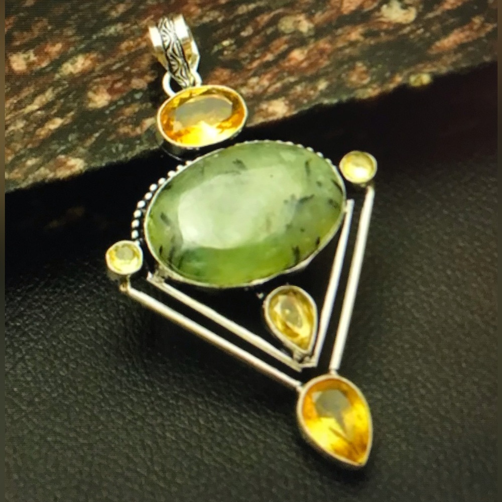 Stampd 925 Sterling Silver Prehnite Citrine Necklace